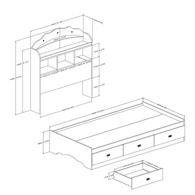 South Shore Tiara Twin Mates Bed with Drawers and Bookcase Headboard