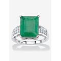 Women's Sterling Silver Genuine Emerald And Round White Topaz Ring by PalmBeach Jewelry in Emerald (Size 9)