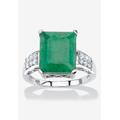 Women's Sterling Silver Genuine Emerald And Round White Topaz Ring by PalmBeach Jewelry in Emerald (Size 7)