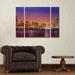 Latitude Run® Mike Jones Photo 'Chicago Dusk Full Skyline' Multi Panel Art Set 3 Piece Canvas in Blue/Indigo/Red | 30 H x 41 W x 2 D in | Wayfair