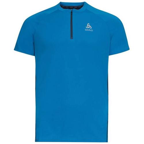 ODLO Herren T-shirt s/s 1/2 zip AXALP TRAI, Größe M in indigo bunting - blue wing tea