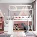 Modern Playhouse Design Twin Size Wooden Loft Bed with Full Length Guardrail, Storge Stair, Ladder and Slide