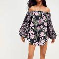 Free People Tops | Nwt Free People Gardenia Tunic Floral Puff Sleeve Top Size Large | Color: Black/Purple | Size: L