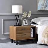 Wood Nightstand with 2 Drawers and a Shelf in Brown Oak and Black