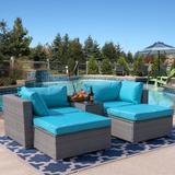 Wicker/rattan 5-Piece Patio Seating Group Conversation Set With Cushions