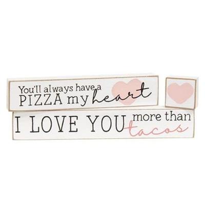 Pizza My Heart Blocks-Set of 3 - 1" high by 6" wide by .5' deep