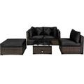 Costway 5 Pcs Outdoor Patio Rattan Furniture Set Sectional Conversation with Cushions-Black