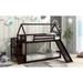 Concise and Elegant Twin over Twin House Bunk Bed with Slide and Storage Staircase, Sturdy Frame, Espresso