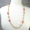 J. Crew Jewelry | J. Crew Necklace Orange Faux Pearl Brass Chain W/ Rhinestone Crystal Balls | Color: Orange | Size: Os