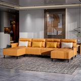 Orange Sectional - Latitude Run® Travond 132" Wide Symmetrical Modular Sofa & Chaise w/ Ottoman | 33 H x 132 W x 56 D in | Wayfair