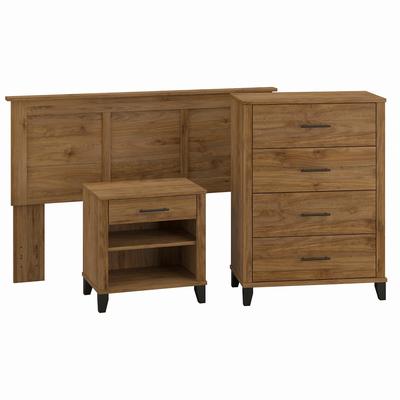 Bush Furniture Somerset Full/Queen Size Headboard, Chest of Drawers and Nightstand Bedroom Set in Fresh Walnut - Bush Furniture SET005FW