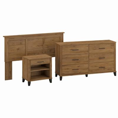 Bush Furniture Somerset Full/Queen Size Headboard, Dresser and Nightstand Bedroom Set in Fresh Walnut - Bush Furniture SET003FW