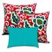 Saucy Flowers Indoor/Outdoor, Zippered Pillow Cover with Insert, Set of 2 Large & 1 Lumbar, White, Kiwi, Turquoise