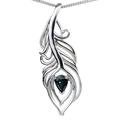 Ojewellery Sterling Silver Natural Ink Blue Sapphire Necklace 0.75ct Peacock Feather Pendant