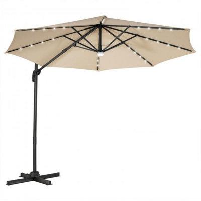 Arlmont & Co. Siaki 10 Feet Cantilever Solar Umbrella 28LED Lighted Patio Offset Tilt 360 For Outdoor Metal in Brown | 8.5 H in | Wayfair