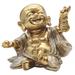 Q-Max 4.25"H Gold and Silver Maitreya Buddha Holding Gold Ingot Statue Feng Shui Decoration Religious Figurine