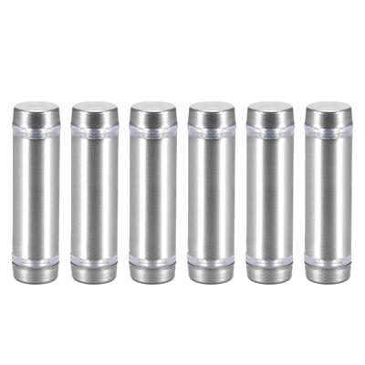 Glass Standoff Double Head Stainless Steel Standoff Holder 12mm x 44mm 6 Pcs - Silver Tone