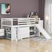 Meticulous Low Loft Bed with Attached Bookcases and Separate 3-tier Drawers,Convertible Ladder and Slide,Twin,White