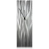 Helena Martin 'Silver Lines Desk Clock' 6in x 18in x 6in Modern Table Clock on Natural Aluminum