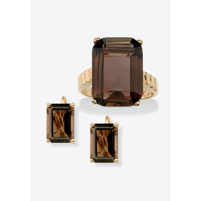 Women's Yellow Gold-Plated Genuine Smoky Quartz Ring and Earring Set by PalmBeach Jewelry in Gold (Size 9)