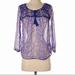 American Eagle Outfitters Tops | American Eagle Ae Semi Sheer Floral Smocked Split V-Neck Peasant Top Purple Xs | Color: Blue/Purple | Size: Xs