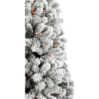 6.5-Ft. Flocked Alaskan Pine Christmas Tree with Clear LED String Lighting - Fraser Hill Farm FFAF065-5SN