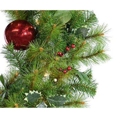 Set of 3 Holly Berry 24-In. Wreaths with Ornaments and 150 Battery-Operated LED Lights for Indoor and Outdoor Displays - Fraser Hill Farm FFHB024W-5GR