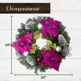 24-in. Christmas Wreath with Faux Poinsettia Blooms, Ornaments, and Pinecones - Fraser Hill Farm FF024CHWR001-0MLT