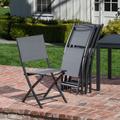 Conrad 5-Piece Compact Outdoor Dining Set with 4 Folding Sling Chairs and Convertible Slatted Table, Gray - Hanover CONDN5PCFD-GRY