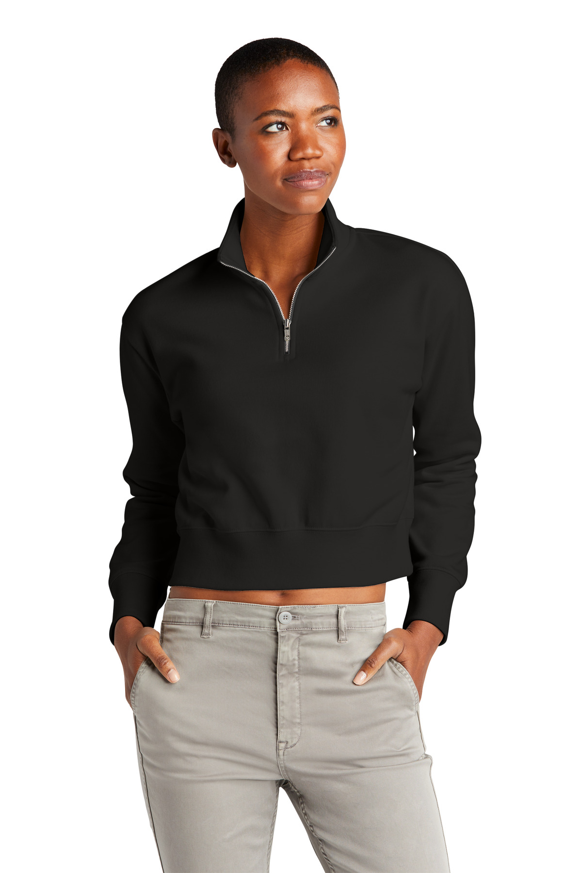 District DT6111 Women's V.I.T. Fleece 1/2-Zip T-Shirt in Black size 4XL | Cotton/Polyester Blend