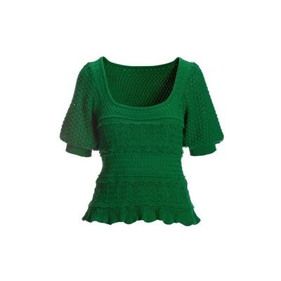 Boston Proper - Crochet Detail Puff-Sleeve Sweater - Monaco Green - Small
