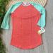 Lularoe Tops | Lularoe Womens Randy 3/4 Sleeve Baseball Yoga Raglan Tshirt Size Xxs | Color: Green/Red | Size: Xxs