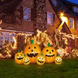 The Holiday Aisle® Halloween Pumpkins Decoration Lighted Inflatable Plastic in Green/Orange | 49.25 H x 94.5 W x 47.25 D in | Wayfair