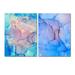 Everly Quinn And Pink Marble Ink Clouds II - Modern Art Set Of 2 Pieces Metal in Blue | 40 H x 60 W x 1.5 D in | Wayfair