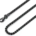 USENSET-Collier Noir en Acier Inoxydable pour Homme et Femme Câble Rolo Boîte de Haute Qualité