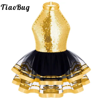 Robe Tutu de Ballet à Paillettes pour Enfants Costume de Jazz Latine Moderne Vêtements de brevde