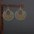 Boucles d'oreilles rétro rondes en or pour femmes bijoux turcs vintage faites à la main vert