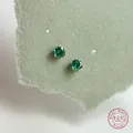 Mini boucles d'oreilles simples en argent Sterling 925 ensemble de Six dents avec Zircon vert tout