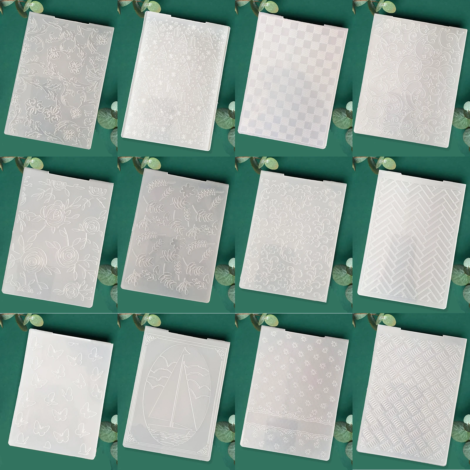 Bateau | Mur | Papillon | Feuilles | Dossier de gaufrage classique, plaques en plastique transparentes, conception pour bricolage, décoration de cartes en papier, Scrapbooking