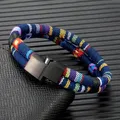 MKENDN – Bracelet de surfeur en acier inoxydable noir, corde étanche, tissé à la main, Double couche, Design, bijoux de plage, cadeau pour hommes et femmes