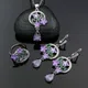 Alanding Yst-Ensemble de bijoux de mariage en émail violet pour femme boucles d'oreilles en argent