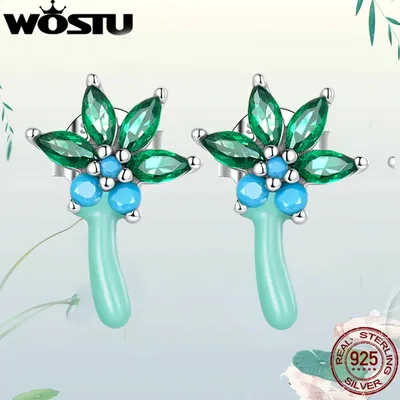 WOSTU – boucles d'oreilles en argent Sterling 925 en forme de cocotier vert en Zircon Turquoise