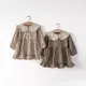 Robe à carreaux en coton et lin avec col à revers pour petite fille vêtement mignon à manches