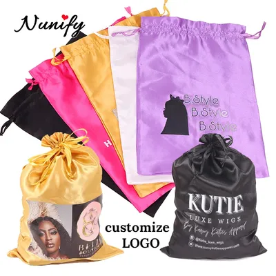 Nunify – sacs de perruque avec nom de Logo personnalisé sacs d'emballage en Satin pour perruques
