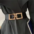 Ceinture Corset noire pour femmes grand alliage doré boucle carrée élastique large pour robe