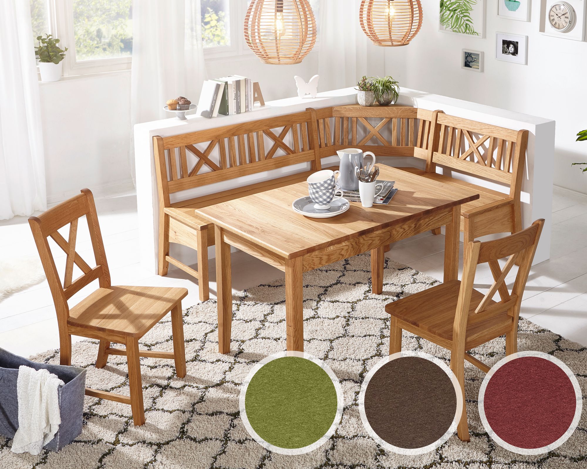 Schösswender »Königsee« Eckbankgruppe Wildeiche massiv Eckbank / 2 Stühle / Vierfußtisch / mit Auszug / ohne Sitzkissen