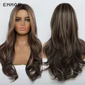 Emmor – perruque synthétique longue couleur châtain cheveux ondulés bruns naturels pour femmes à