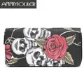 Annmouler-portefeuille femme pochette grande taille carte s en toile Long crâne et Rose fermeture