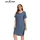 LIH HUA Robe en jean grande taille pour femme Robe d'été mince Robe décontractée Coton Tissé Denim