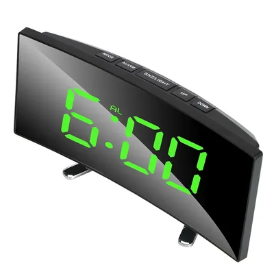 Horloge miroir incurvée à intensité variable pour chambre d'enfant réveil numérique maison